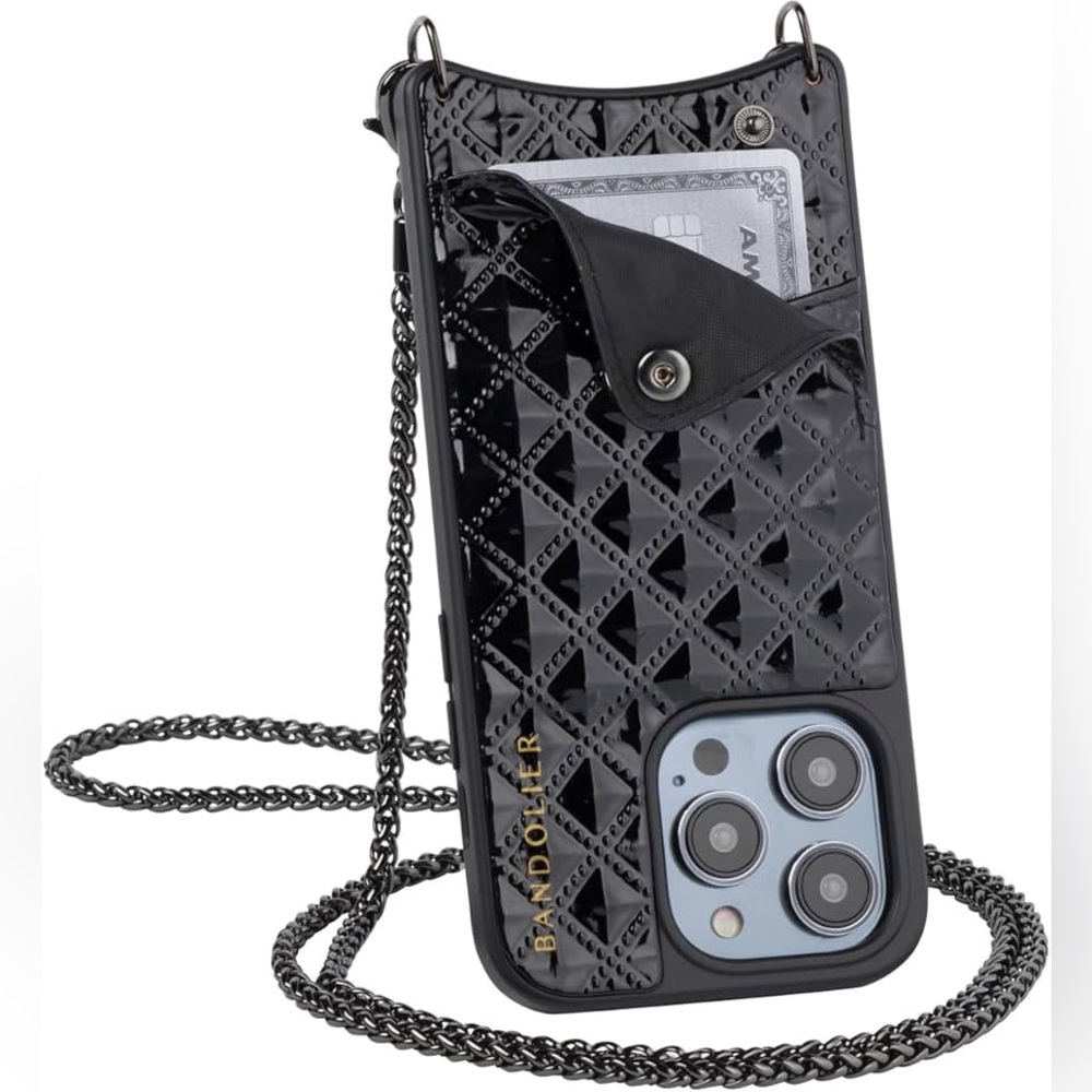 Sheila Pyramid Crossbody Bandolier Black Embossed/Pewter - 14 iPhone Pro Max